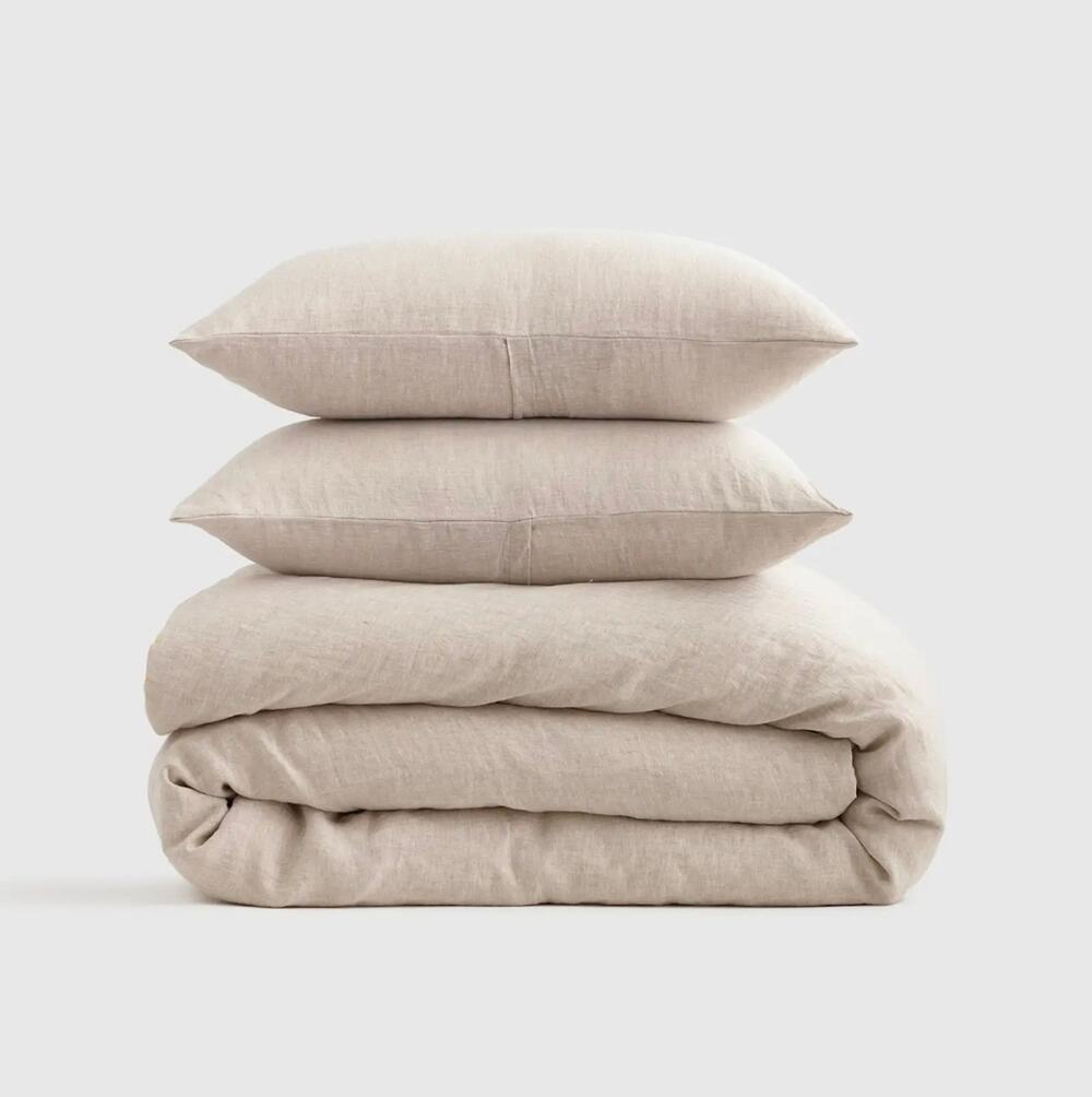 New Quince European Flax Linen Duvet Cover Set 3Pc Full Queen Natural Chambray